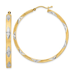 14K Two-Tone Gold Polished Satin Diamond-cut Fancy Hoop Earrings