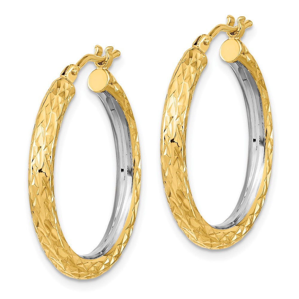 14K Two-Tone Gold Polished Diamond-cut 3mm Circle Hoop Earrings