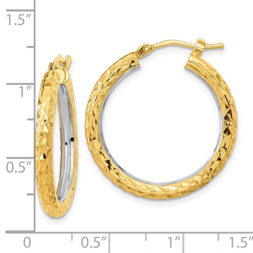 14K Two-Tone Gold Polished Diamond-cut 3mm Circle Hoop Earrings