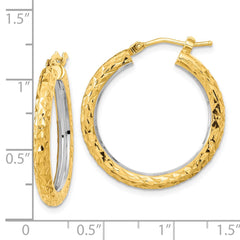 14K Two-Tone Gold Polished Diamond-cut 3mm Circle Hoop Earrings