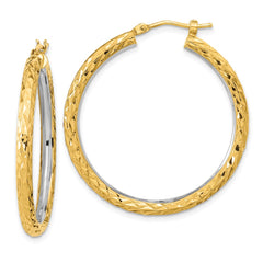 14K Two-Tone Gold Polished Diamond-cut 3mm Circle Hoop Earrings