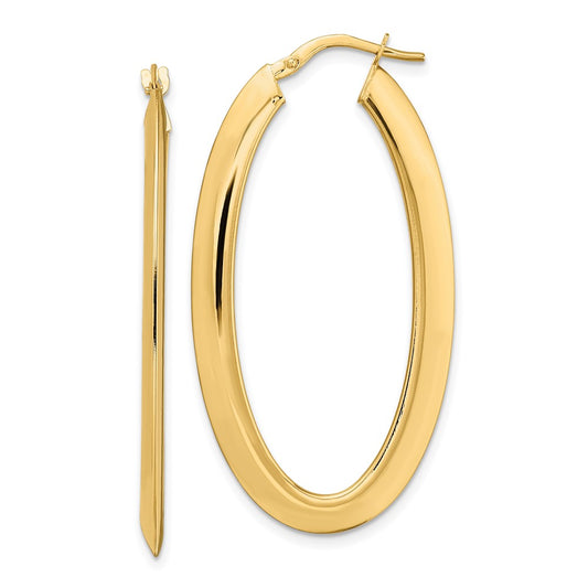 14K Yellow Gold Polished Oval Hoop Earrings