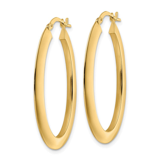 14K Yellow Gold Polished Oval Hoop Earrings