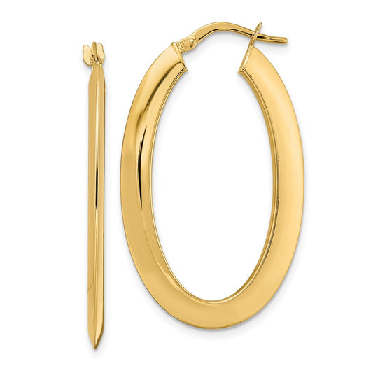 14K Yellow Gold Polished Oval Hoop Earrings