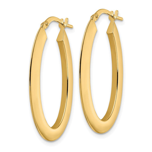 14K Yellow Gold Polished Oval Hoop Earrings