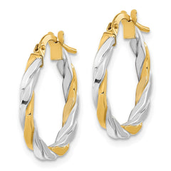 14K Two-Tone Gold Polished & Twist Hoop Earrings