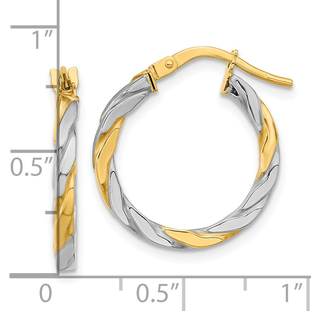 14K Two-Tone Gold Polished & Twist Hoop Earrings