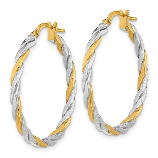 14K Two-Tone Gold Polished & Twist Hoop Earrings