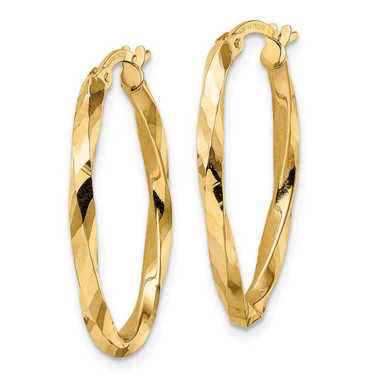 14K Yellow Gold Twisted 2.5x20x29mm Oval Hoop Earrings