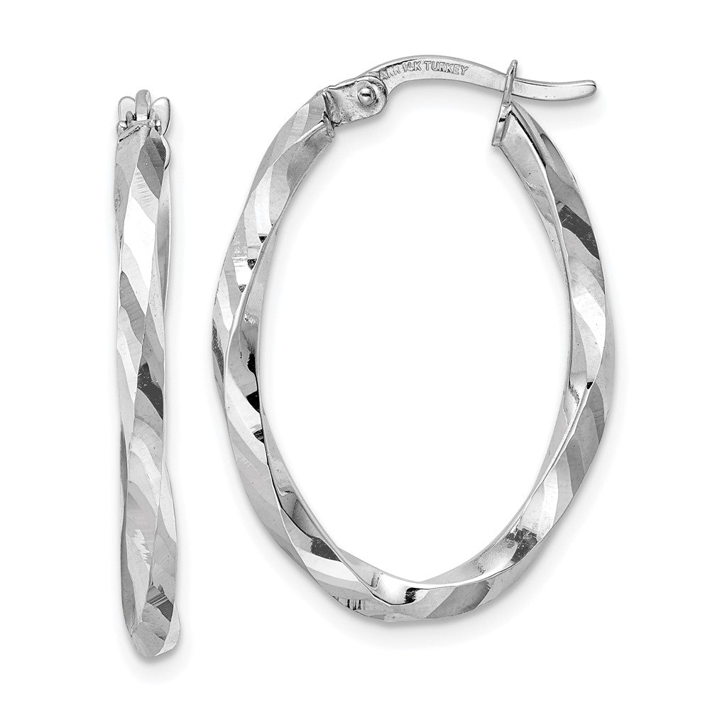 14K White Gold Polished 2.5x20x29mm Oval Hoop Earrings