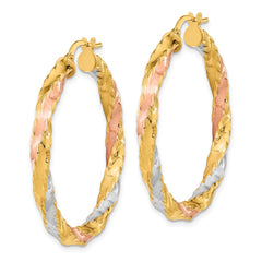 14K Tri-Color Gold Polished Twisted Hoop Earrings