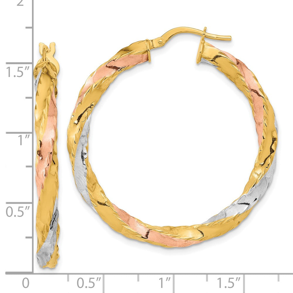 14K Tri-Color Gold Polished Twisted Hoop Earrings