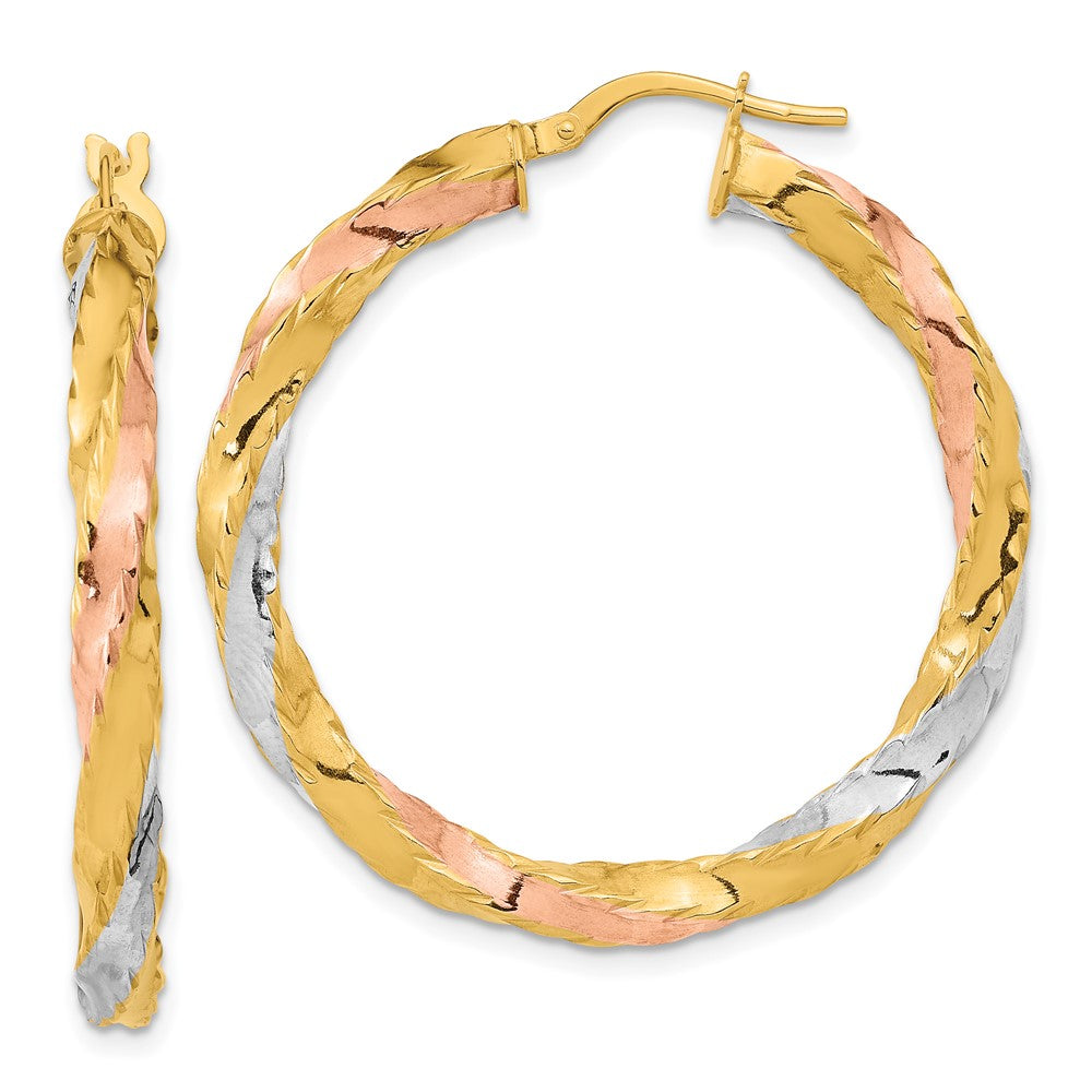 14K Tri-Color Gold Polished Twisted Hoop Earrings