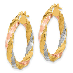 14K Tri-Color Gold Polished Twisted Hoop Earrings