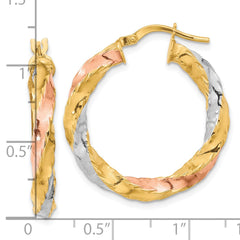 14K Tri-Color Gold Polished Twisted Hoop Earrings