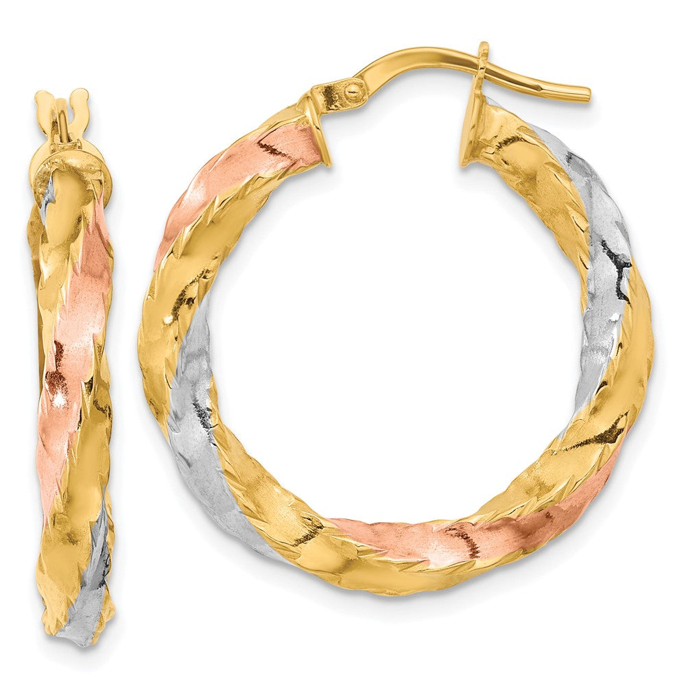 14K Tri-Color Gold Polished Twisted Hoop Earrings