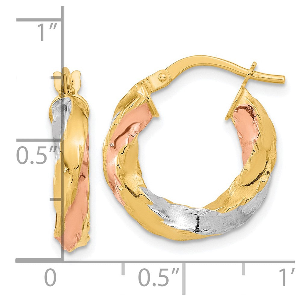 14K Tri-Color Gold Polished Twisted Hoop Earrings