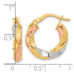 14K Tri-Color Gold Polished Twisted Hoop Earrings