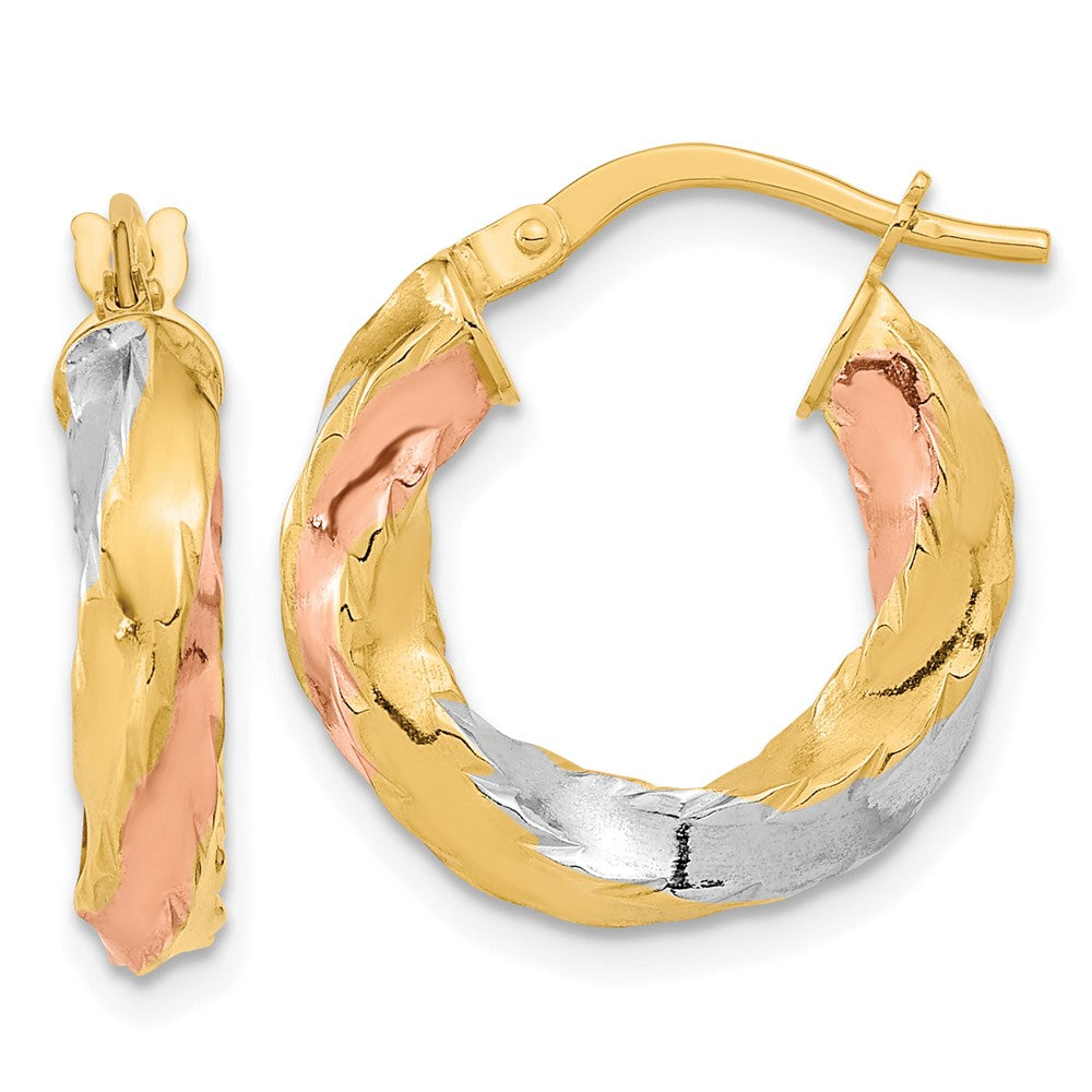 14K Tri-Color Gold Polished Twisted Hoop Earrings