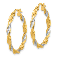 14K Two-Tone Gold Textured & Twist Hoop Earrings