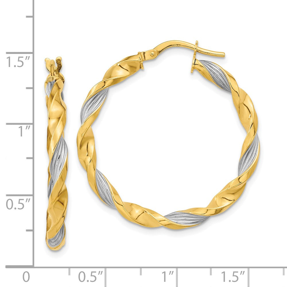 14K Two-Tone Gold Textured & Twist Hoop Earrings