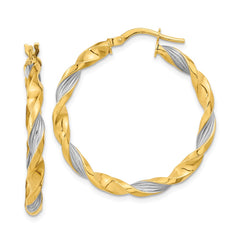 14K Two-Tone Gold Textured & Twist Hoop Earrings