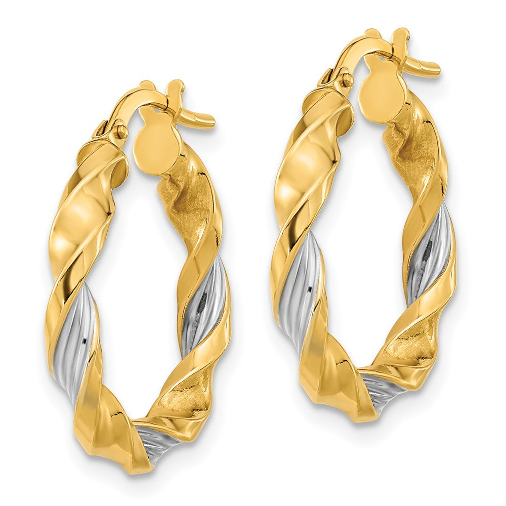 14K Two-Tone Gold Polished & Textured Twist Hoop Earrings