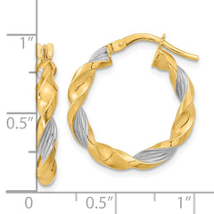 14K Two-Tone Gold Polished & Textured Twist Hoop Earrings