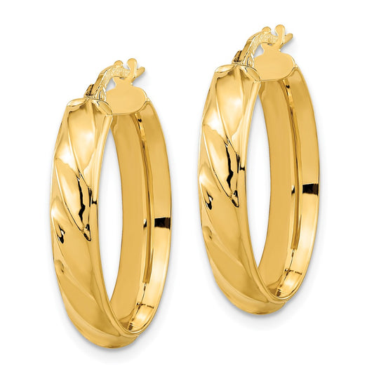 14K Yellow Gold Polished and Twisted Oval Hoop Earrings