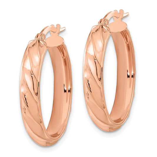 14K Rose Gold Polished and Twisted Oval Hoop Earrings