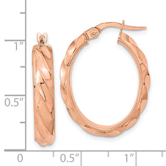 14K Rose Gold Polished and Twisted Oval Hoop Earrings