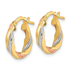 14K Tri-Color Gold Polished Twisted Hoop Earrings