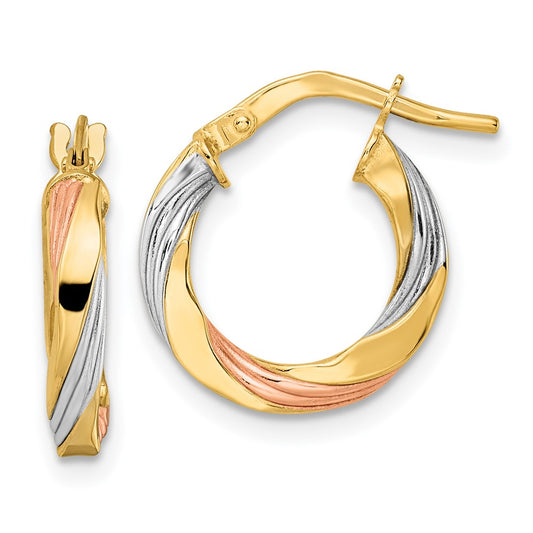 14K Tri-Color Gold Polished Twisted Hoop Earrings