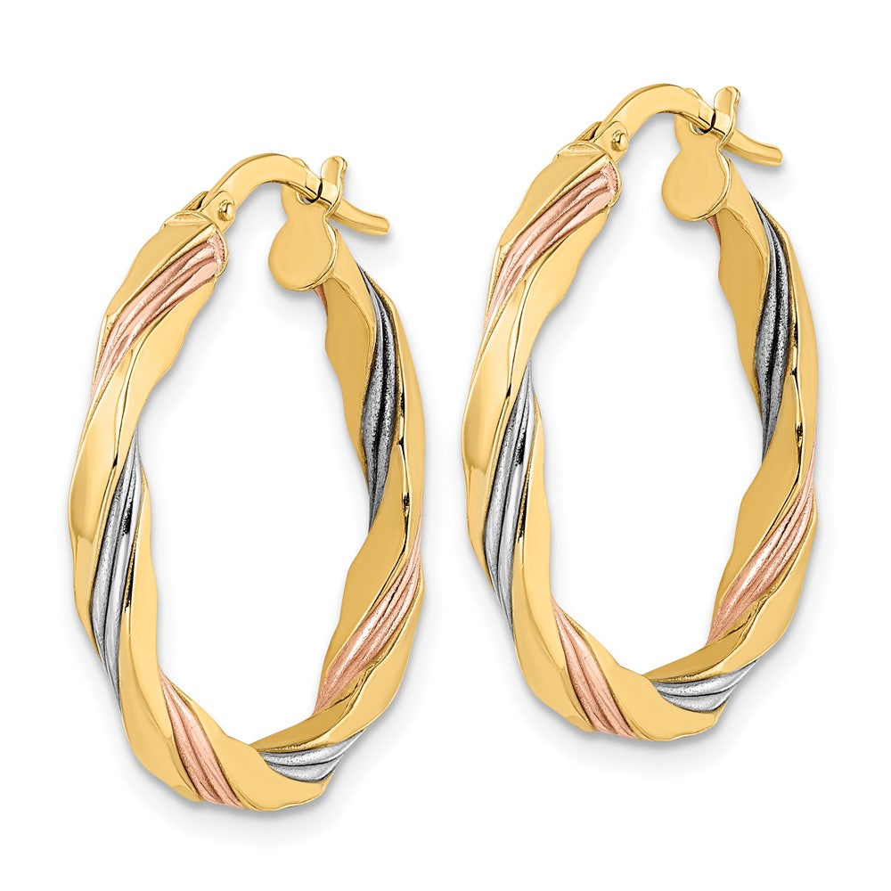 14K Tri-Color Gold Polished Twisted Hoop Earrings