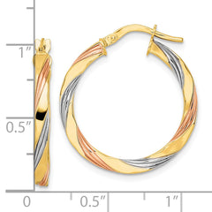 14K Tri-Color Gold Polished Twisted Hoop Earrings