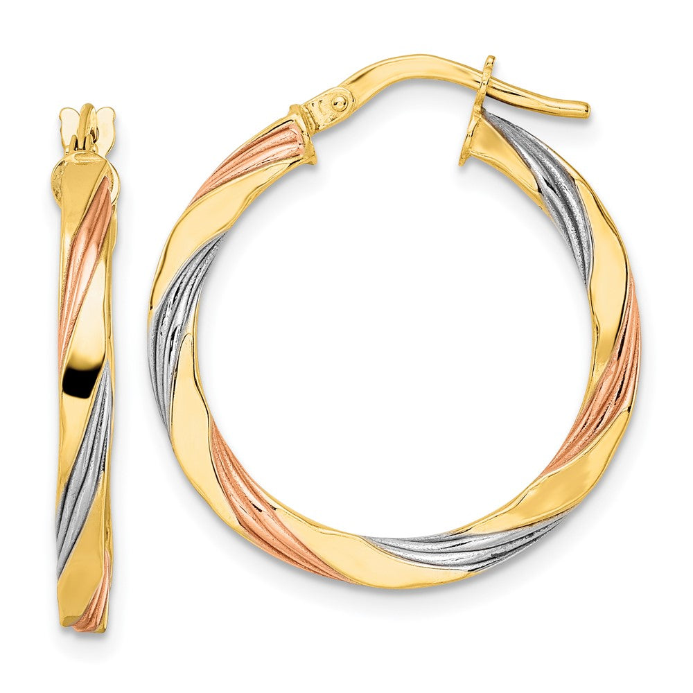 14K Tri-Color Gold Polished Twisted Hoop Earrings