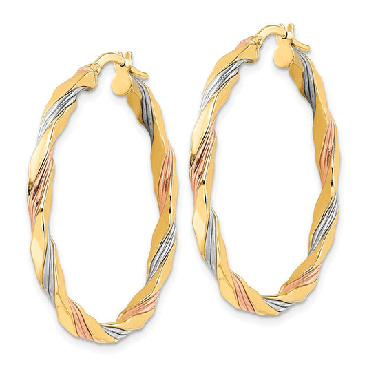 14K Tri-Color Gold Polished Twisted Hoop Earrings