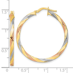 14K Tri-Color Gold Polished Twisted Hoop Earrings