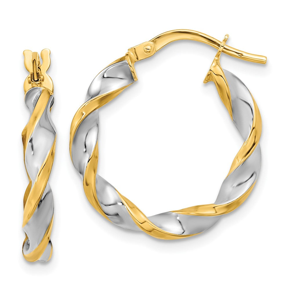 14K Two-Tone Gold Polished & Twist Hoop Earrings