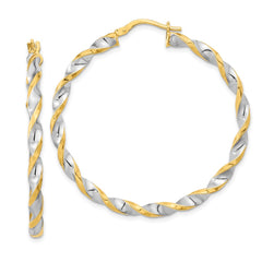 14K Two-Tone Gold Polished & Twist Hoop Earrings