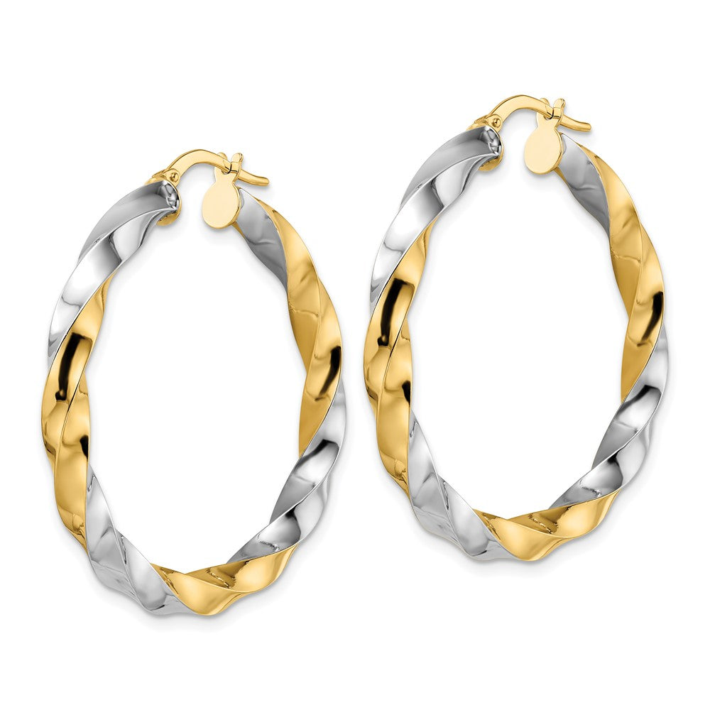 14K Two-Tone Gold Polished Twisted Hoop Earrings