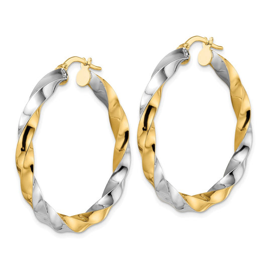 14K Two-Tone Gold Polished Twisted Hoop Earrings