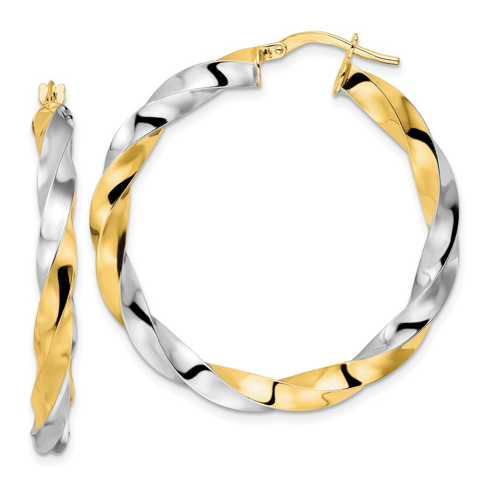 14K Two-Tone Gold Polished Twisted Hoop Earrings