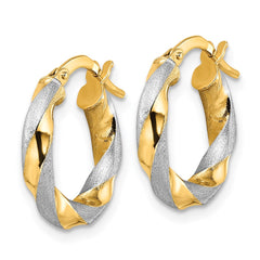 14K Two-Tone Gold Brushed and Polished Twisted Hoop Earrings