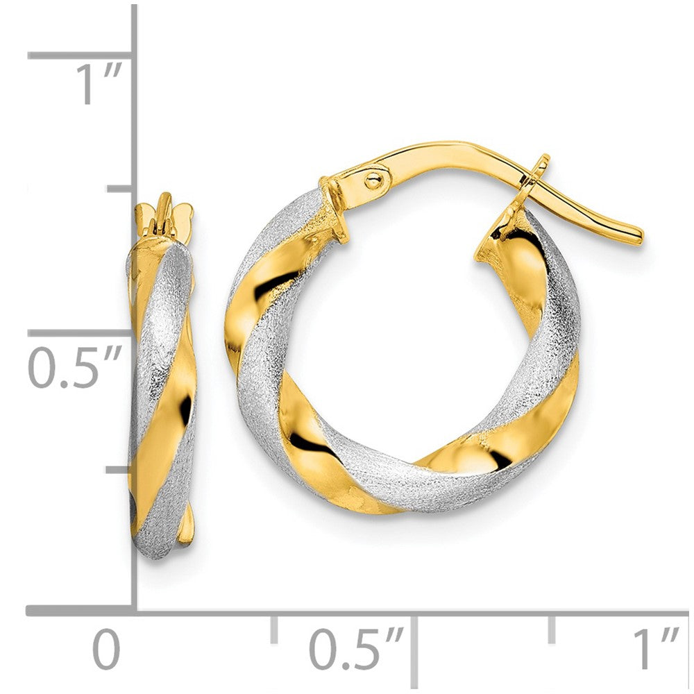 14K Two-Tone Gold Brushed and Polished Twisted Hoop Earrings