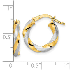 14K Two-Tone Gold Brushed and Polished Twisted Hoop Earrings