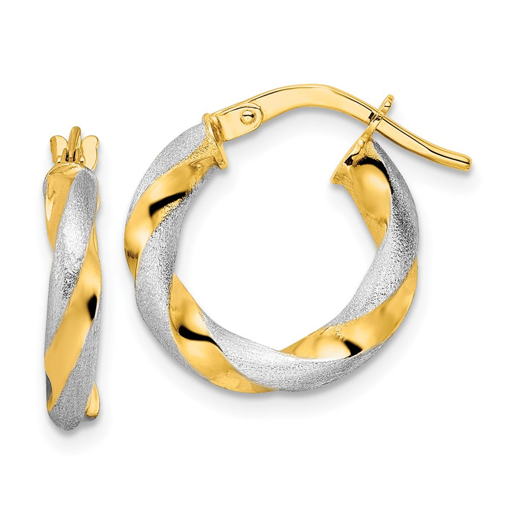 14K Two-Tone Gold Brushed and Polished Twisted Hoop Earrings