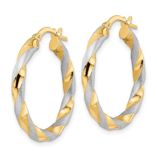 14K Two-Tone Gold Brushed and Polished Twisted Hoop Earrings