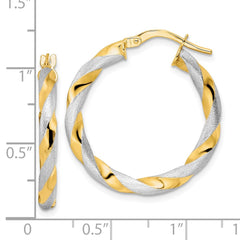 14K Two-Tone Gold Brushed and Polished Twisted Hoop Earrings