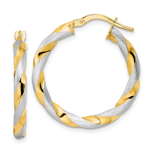 14K Two-Tone Gold Brushed and Polished Twisted Hoop Earrings